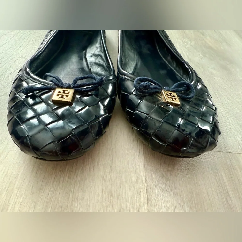 Tory Burch Black Patent Woven Ballet Flats Shoes Women's 7.5M
